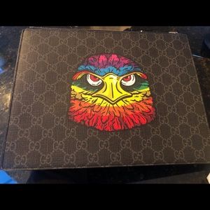 GUCCI Marmont Eagle Pouch dark grey supreme canvas clutch